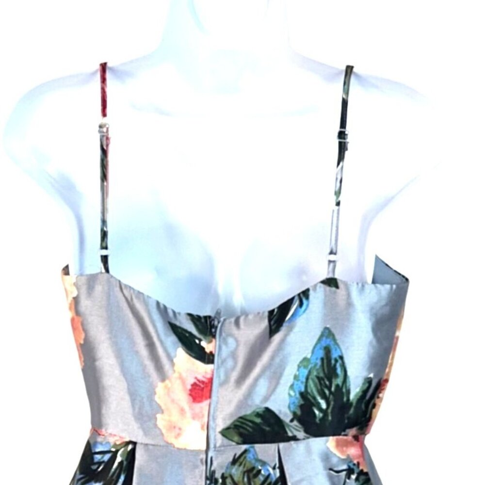 Crystal Doll Juniors Gray Floral Print Satin Bubble Hem Party Mini Dress Size 5 - Picture 5 of 10